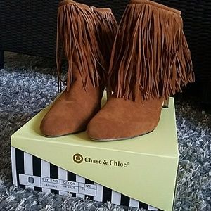 Chase & Chloe Fringe Stiletto Ankle Boots